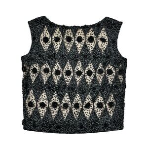 Designer Vintage Leventhal New York Beaded Wool & Lace Sleeveless Dress Top